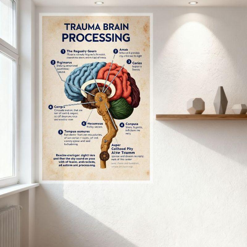 Vintage Trauma Brain Processing Infographic Metal Tin Sign Educational Brain Structure Poster for Home Bar Man Cave Wall Decor