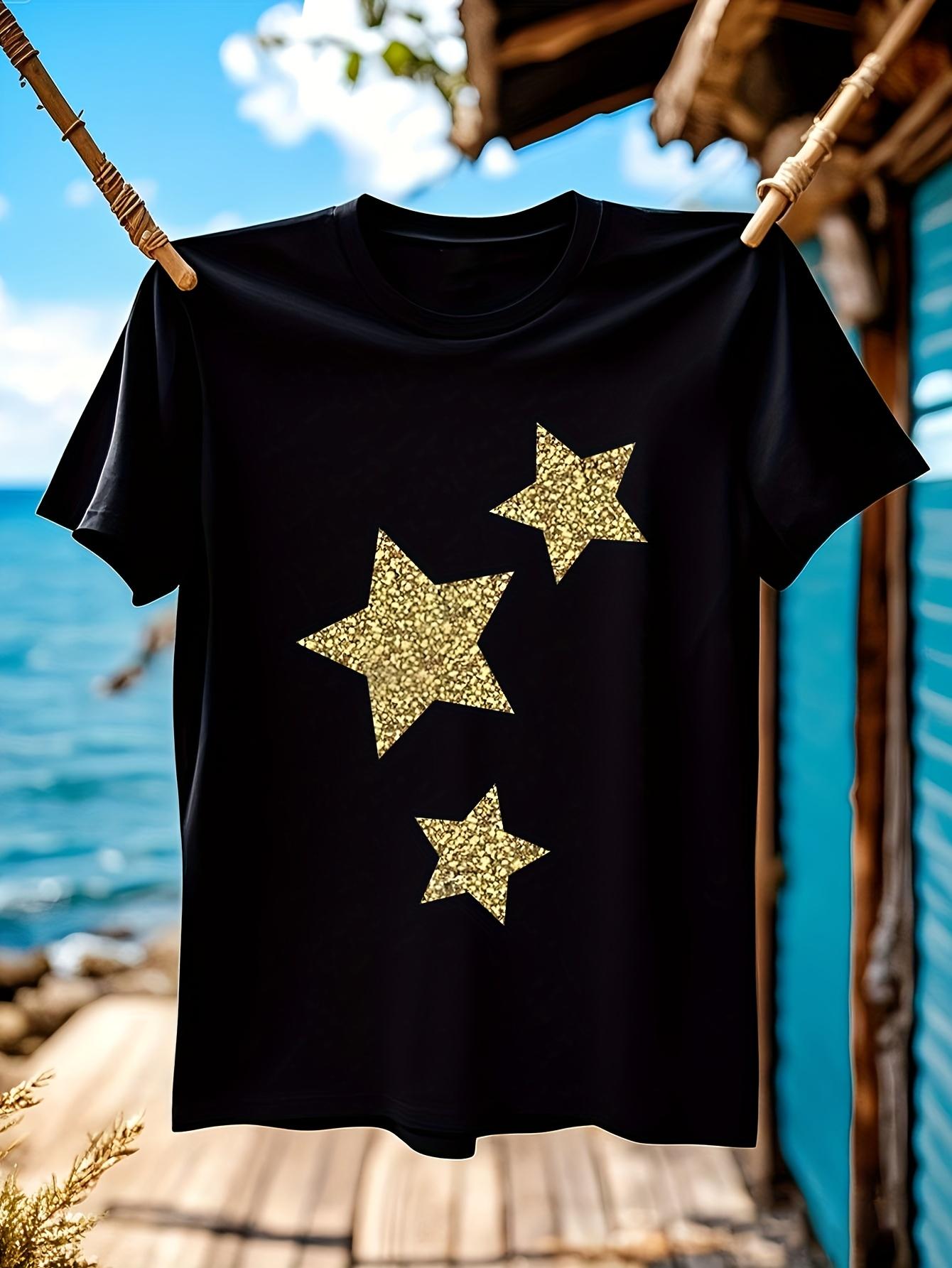 Maycaur Wo Black Tshirt - Retro 90s Vintage Golden Star G... S разноцветный