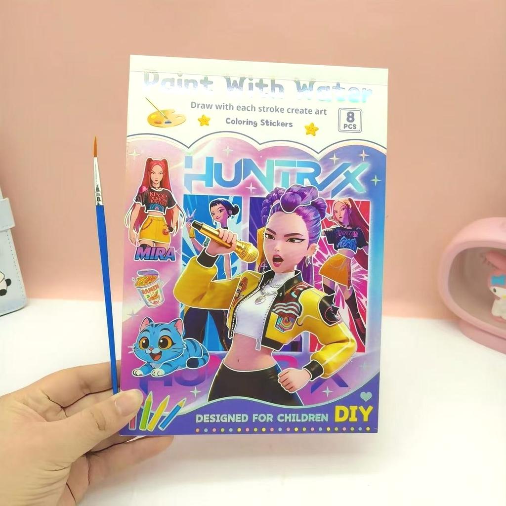 New K-Pop Demon Hunters Cartoon Watercolor Coloring Book DIY Painting Book Set Toy for Children Girls