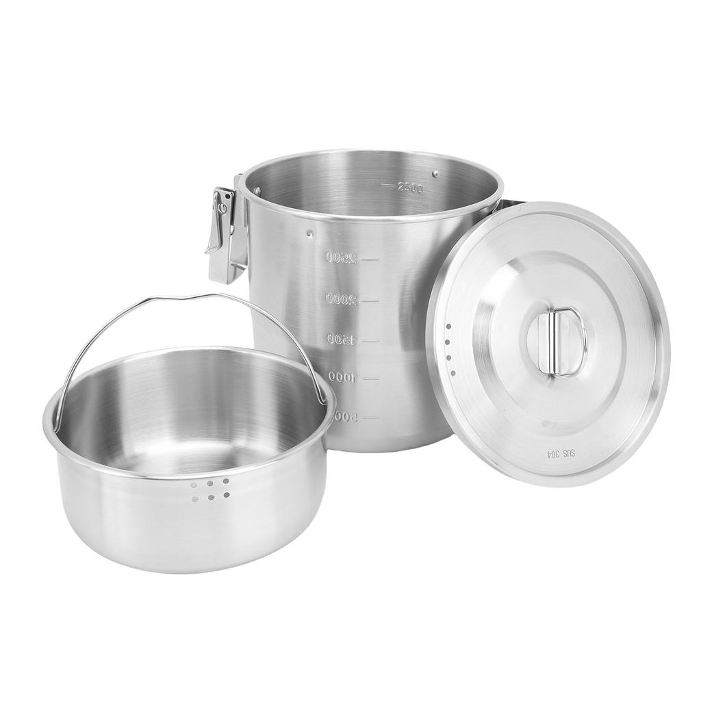 Camping Cooking Pot 304 Stainless Steel Portable Metal Rice Cooker Camping Cookware for Outdoor Hiking