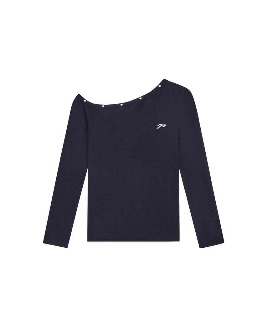Tansanmageunesyum Songi Songi X Tansan One-Shoulder Eyelet Long Sleeve (Navy)