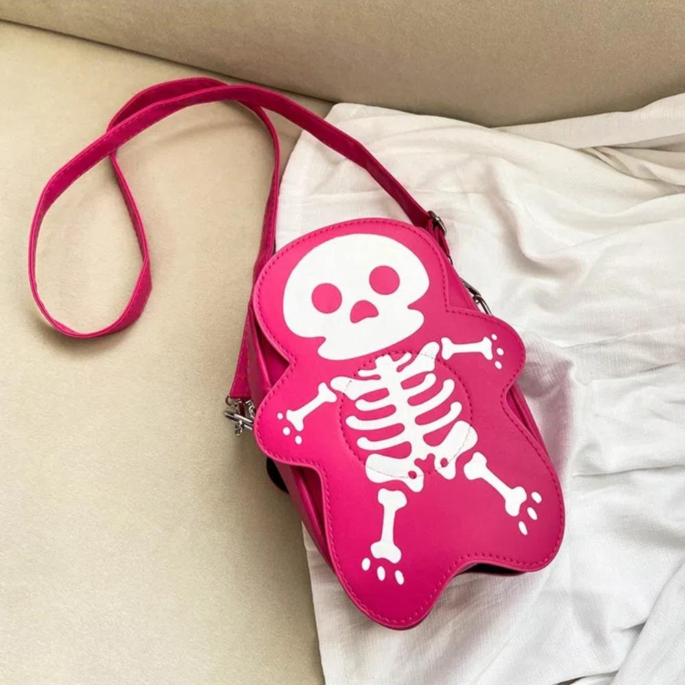 3D Skeleton Shoulder Bag PU Leather Cute Ghost Purse Creative Halloween Crossbody Bag  Party