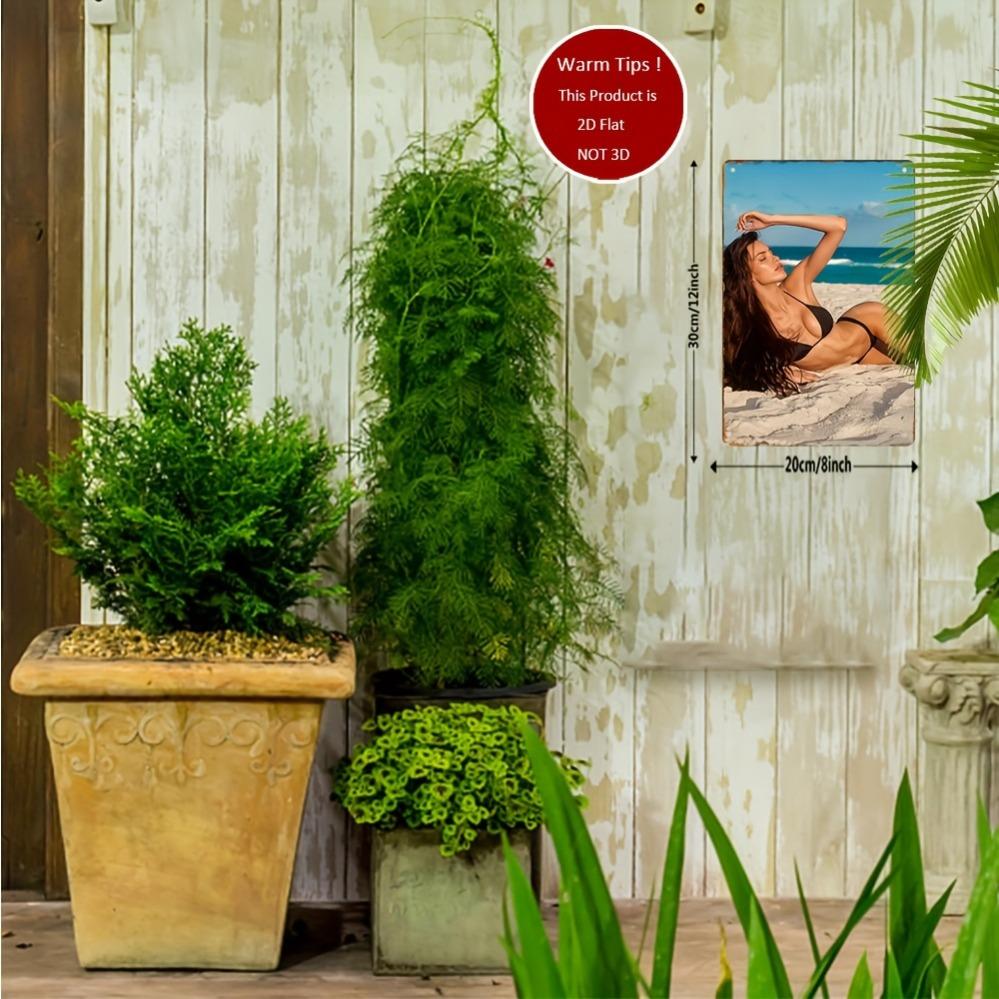 2D Vintage Metall Wanddeko Strand Bikini Mädchen Poster - Langlebige Eisen Hängekunst für Zuhause Schlafzimmer Bar Badezimmer Musikzimmer