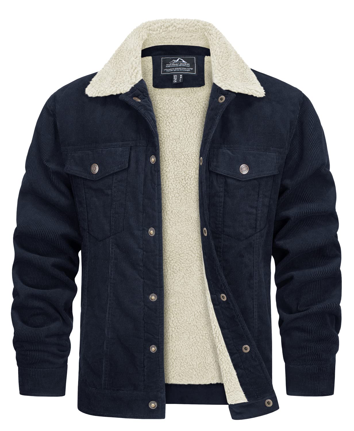 

TACVASEN Men s Outdoor Mountain Jacket, Fleece-Lined, Workwear, Sweatshirt, Cargo Jacket, Corduroy, Abrasion-Resistant, Navy, Size L