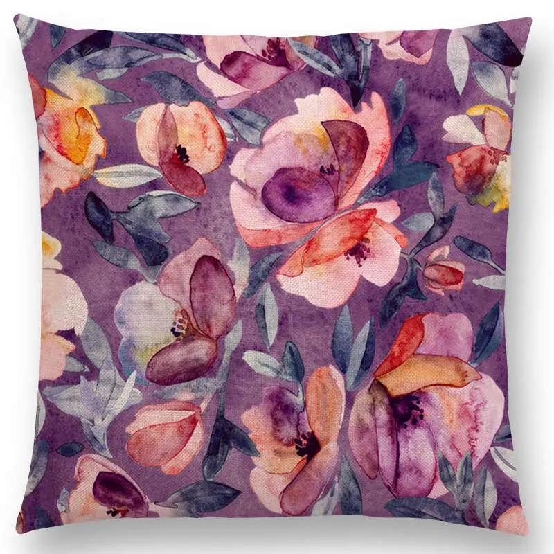 New Full Of Vitality Leaf  Flower Kingdom Beautiful Floral Painting Retro Gorgeous Cushion Cover Sofa Throw Pillow Case
