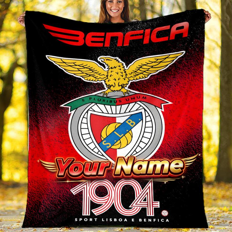 1pc Personalized Name B-Benfica Theme Blanket - Digital Print, Polyester, Cozy for All Seasons, Perfect for Outdoor, and Travel