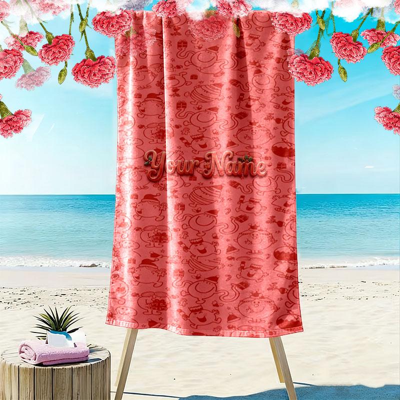 Mr. Men Little Miss Custom Name Print Beach Towel, Large Soft Quick Dry Towel for Beach Camping Swimming