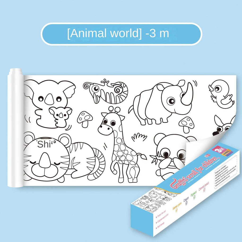 Kids Coloring Paper Roll Sticky Diy Wall Floor Painting Color Filling Graffiti Educational Art Toys For Kids Birthday Gifts