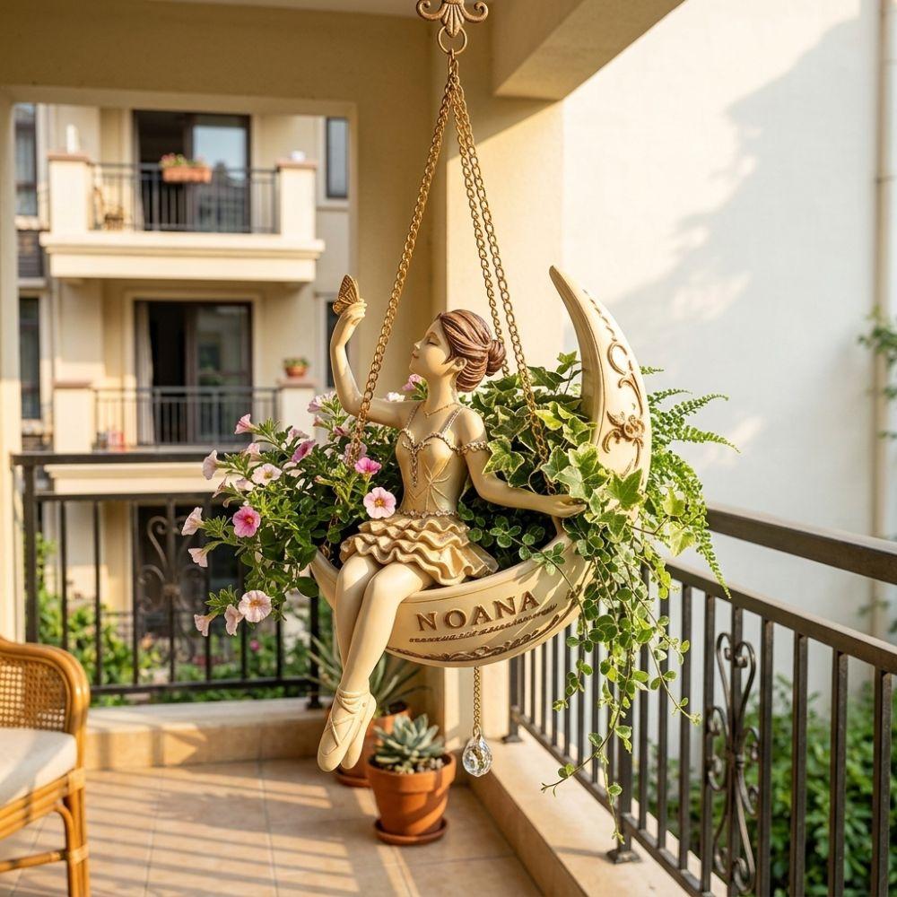 Resin Ballet Dancer Hanging Planter Fairy Hanging Plant Basket Home Balcony