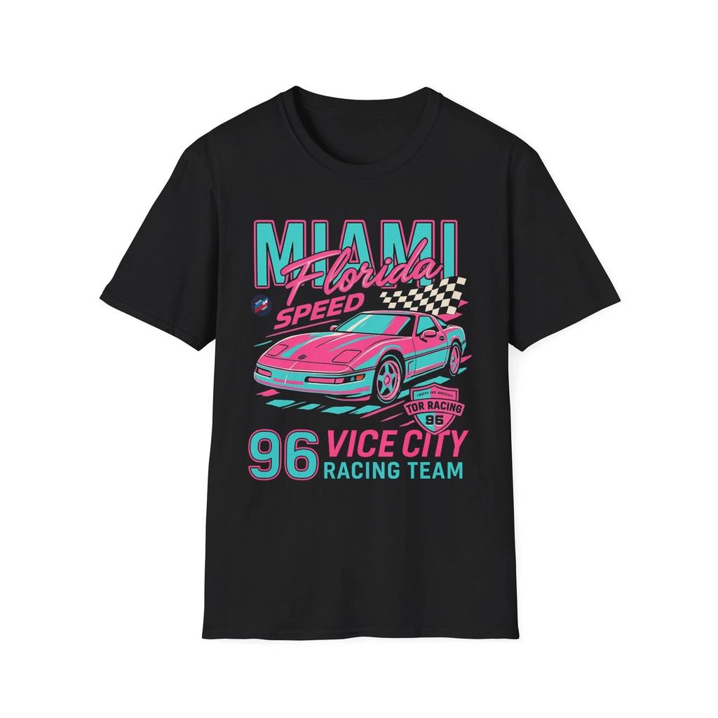 Miami Vice City 1996 Vette C4 Racing T-Shirt Retro Neon Graphic Tee