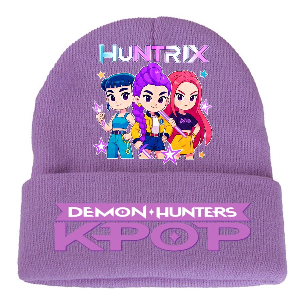 Kpop Demon Hunters Children Knit Beanie Cute And Charming Cartoon Printed Warm Cap Designed for Girls Fall Season Cold Season Outdoor Sports Birth