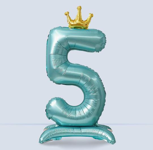 Large Number One Foil Balloon with Inflatable Base and Crown Decoration Suitable for Birthday Party Celebration Event Decoration Indoor Outdoor Use