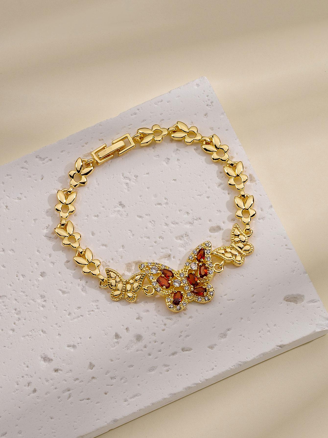 

FanSibao 3 zircon inlaid butterfly bracelets for women exquisite gold plated jewelry красный