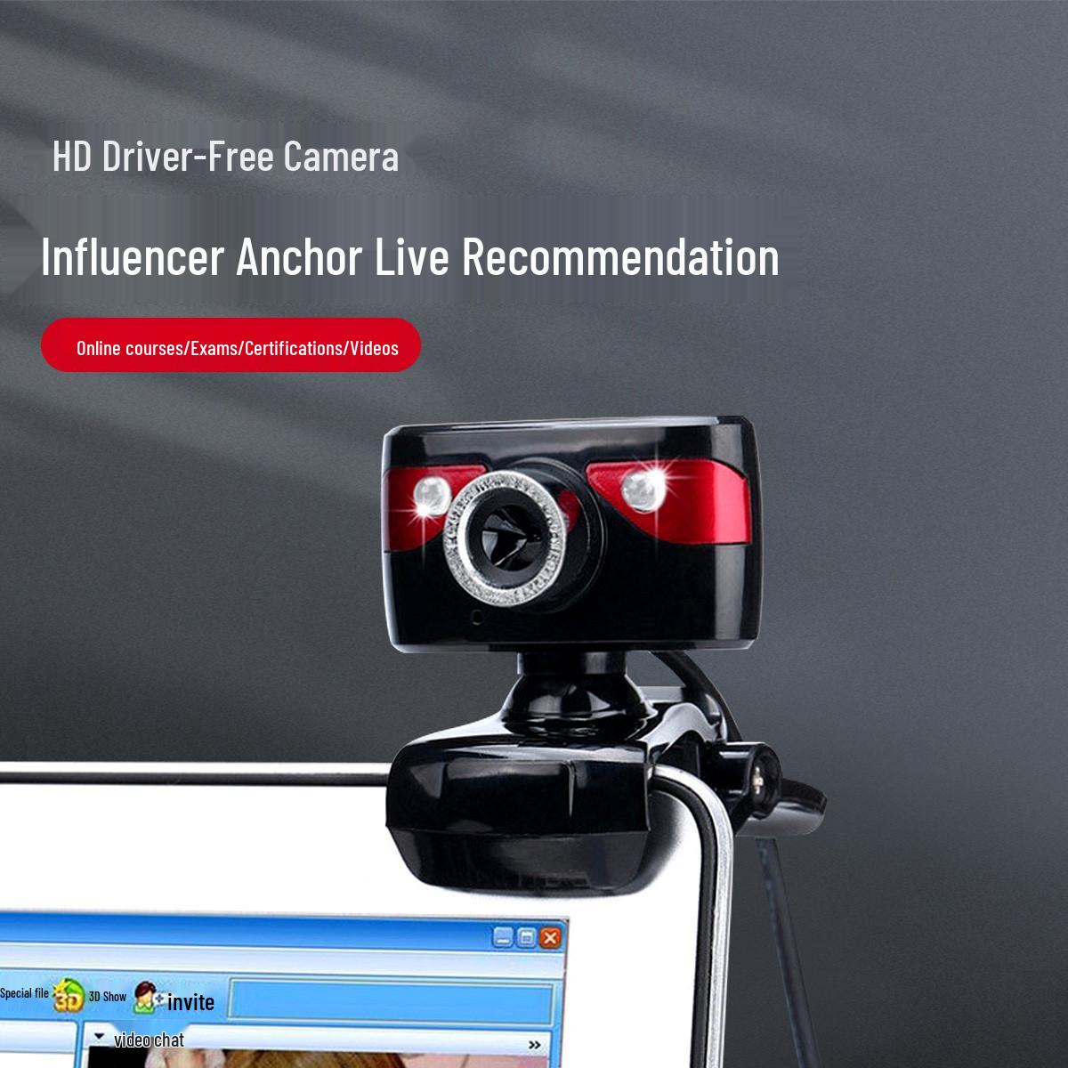 

HD LED Night Vision Webcam with Built-in Mic for Live Streaming and Conferencing чорний