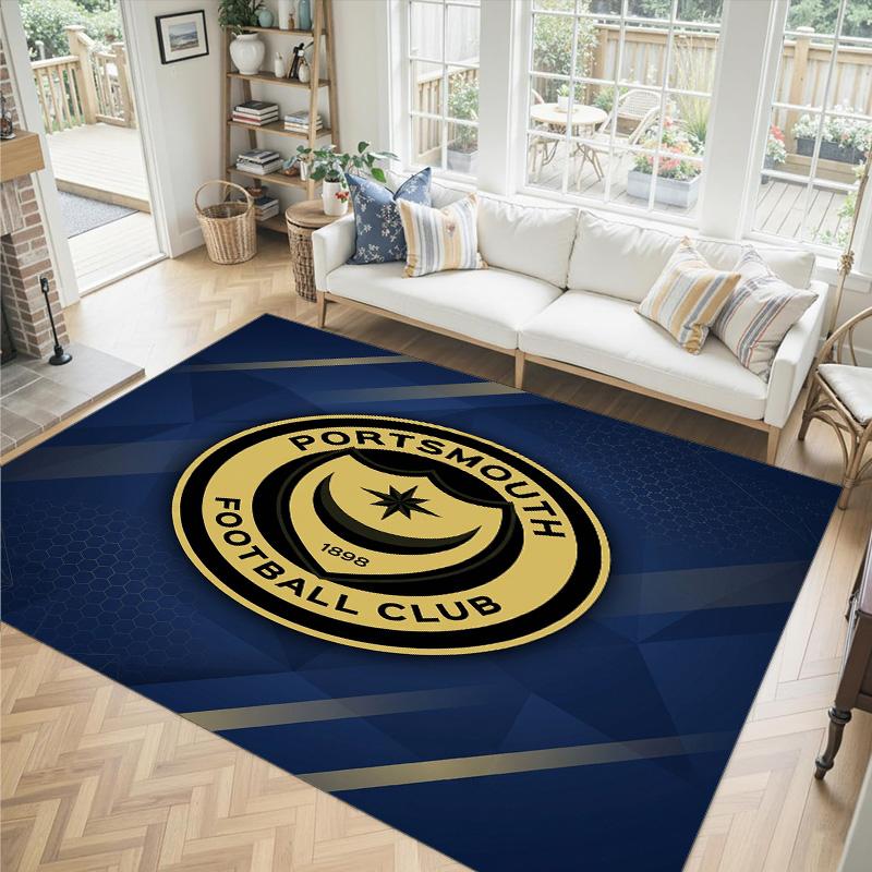 Portsmouth FC Design Crystal Velvet Carpet Cozy Non?Slip Printed Rug For Bedroom Living Room Entrance