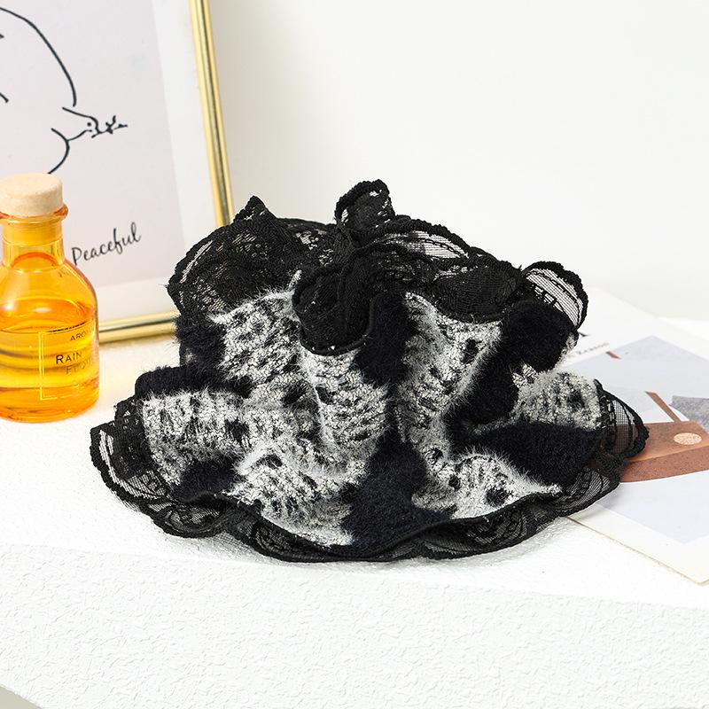 Korean Elegant Black Velvet Lace Women's Hair Tie for Ponytail or Bun