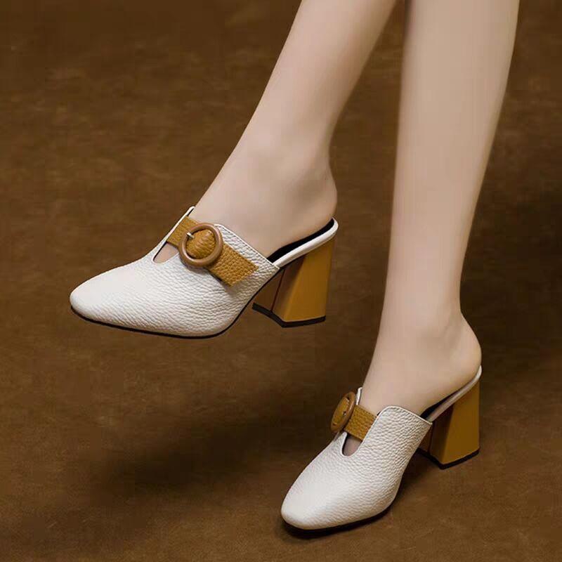 Fashion Pointed Toe Heeled Shoes 2025 Trend Luxury Elegant Fashionable Women's Slippers and Ladies Sandals New Collection Slides On Sale