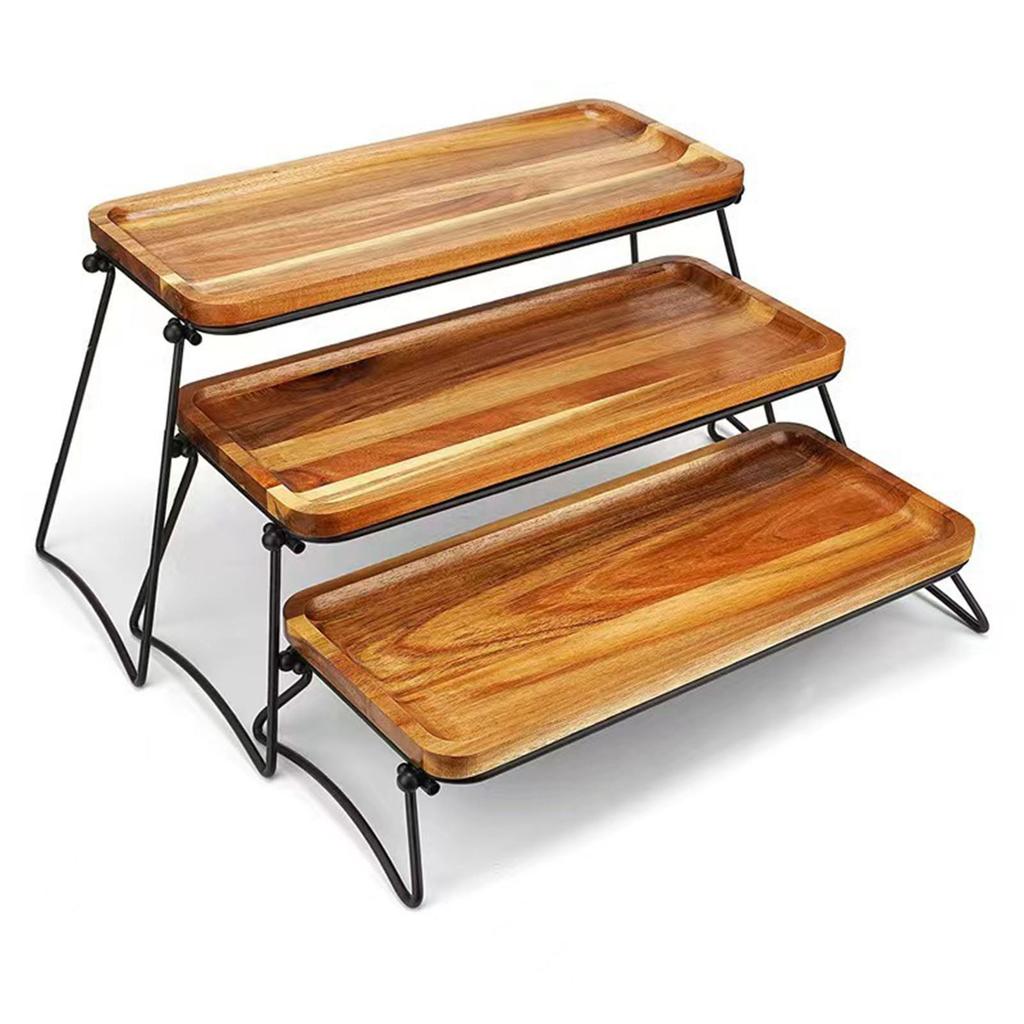 3 Tier Serving Stand Large Wood Dinner Serving Platter Tray for Appetizer Snack Fruit Cup Cake Wood
