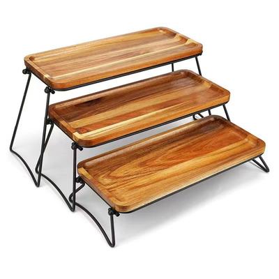 3-stöckiger Servierständer Groß Holz Dinner Servierplatte Tablett für Vorspeise Snack Obst Cupcake Holz