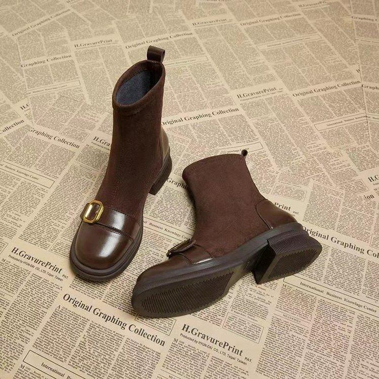 Elastic Skinny Martin Boots Women's 2025 Autumn New Fashion Temperament Socks Boots High Heel Women's British Style Women's Boots