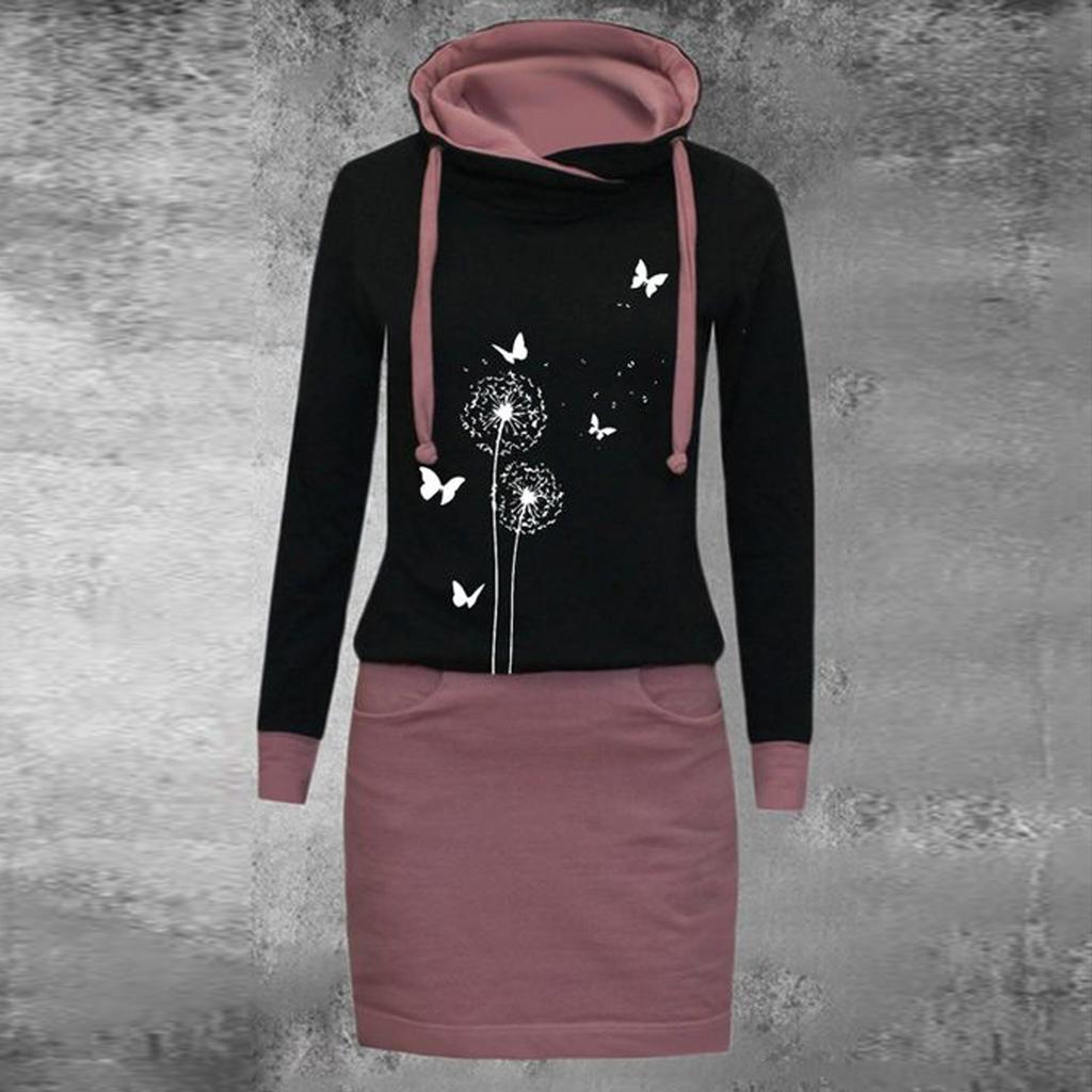 Dámské ležérní šaty s květinovým potiskem, dlouhým rukávem, kulatým výstřihem, nad koleno, volného střihu