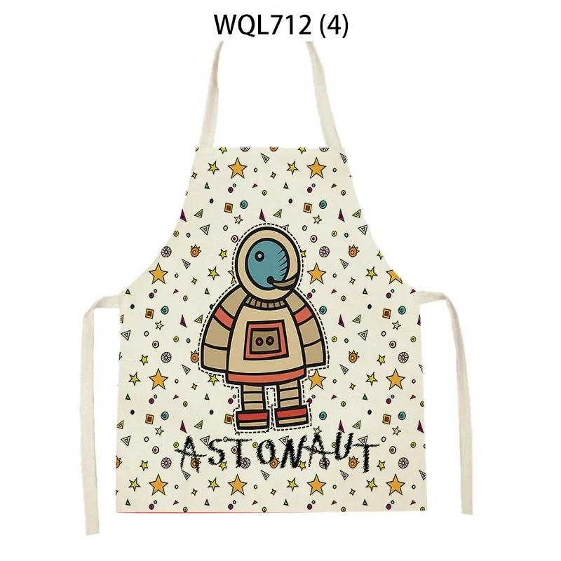 Rocket Planet Print Kitchen Apron for Women Creative Universe Style Baking Accessories Cooking Apron Household Cleaning Pinafore