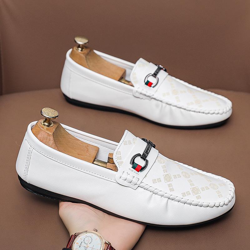 

Summer versatile Korean version breathable non-slip casual leather shoes 2025 new driving one pedal Doudou shoes men s trendy men s shoes 44 белый