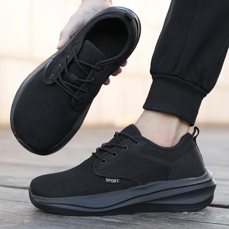 All Black Wide Toe Shoes For Men Breathable Comfortable Platform Minimalist Travel Shoes  Wide Toe Barefoot Casual Sneakers