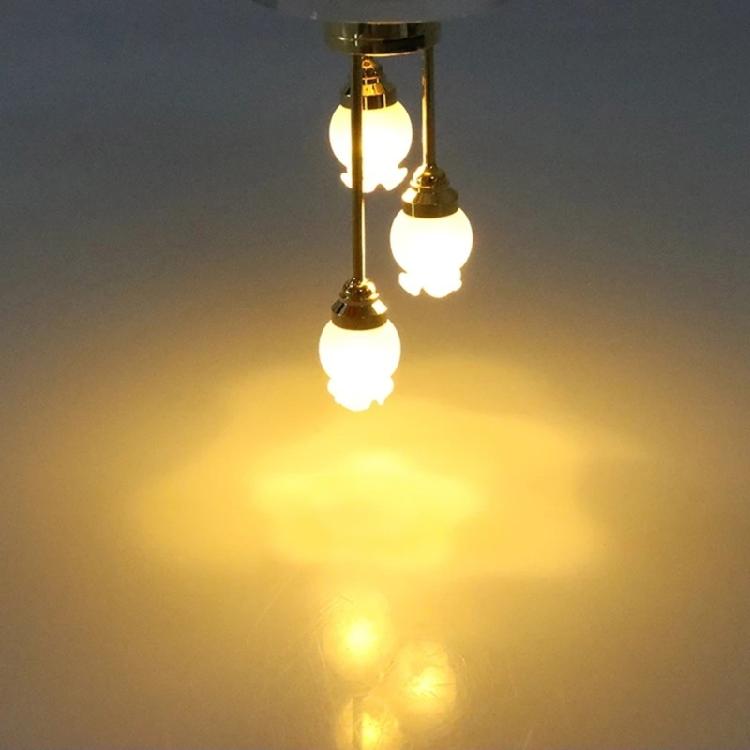 Miniature Dollhouses Chandelier Lamp 1/12 Scale Three Head Ceiling Lamp for Living Room Display Landscape Accessories