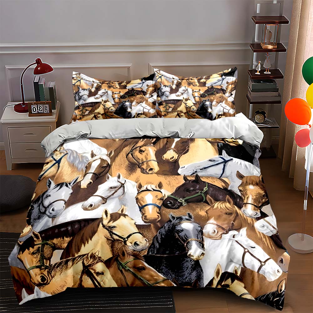 

Horse heads pattern Bedding Duvet cover sets Duvet covers Pillowcases gifts (1 * Duvet Cover 2 * Pillowcases, without duvet insert) 135x200cm