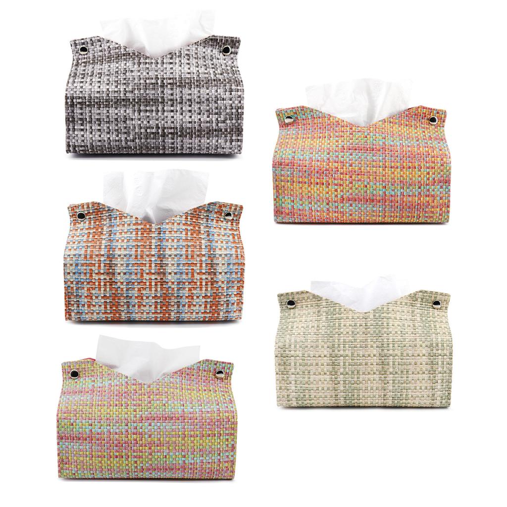 Facial Tissue Dispenser Box Paper Cover Countertop Napkins Storage Organizer Unique Paper Holder Home PU Woven Container