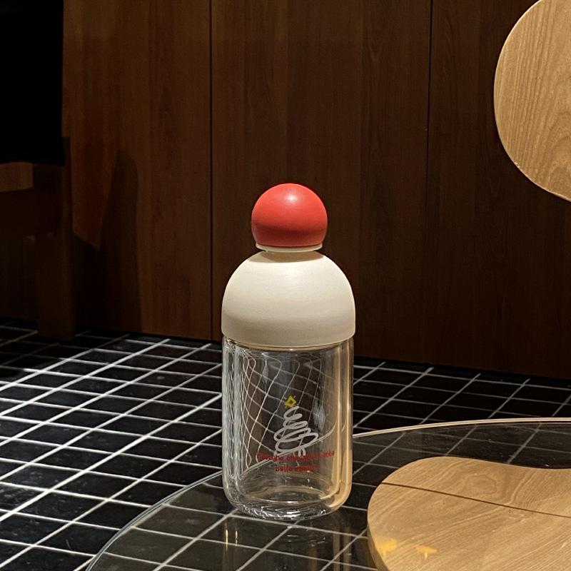 Cute Red Nose Double-Layer Glass, New Year'S Christmas Tree Large-Capacity Water Cup, High Temperature Resistant Sealed Carry-On Cup