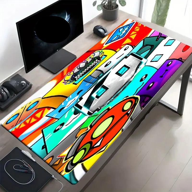 Geometry Dash Print Mouse Pad, Anti‑Slip Desktop Keyboard Mat, for PC Laptop Gaming Working Daily Use, Cool Festival Surprise Gift