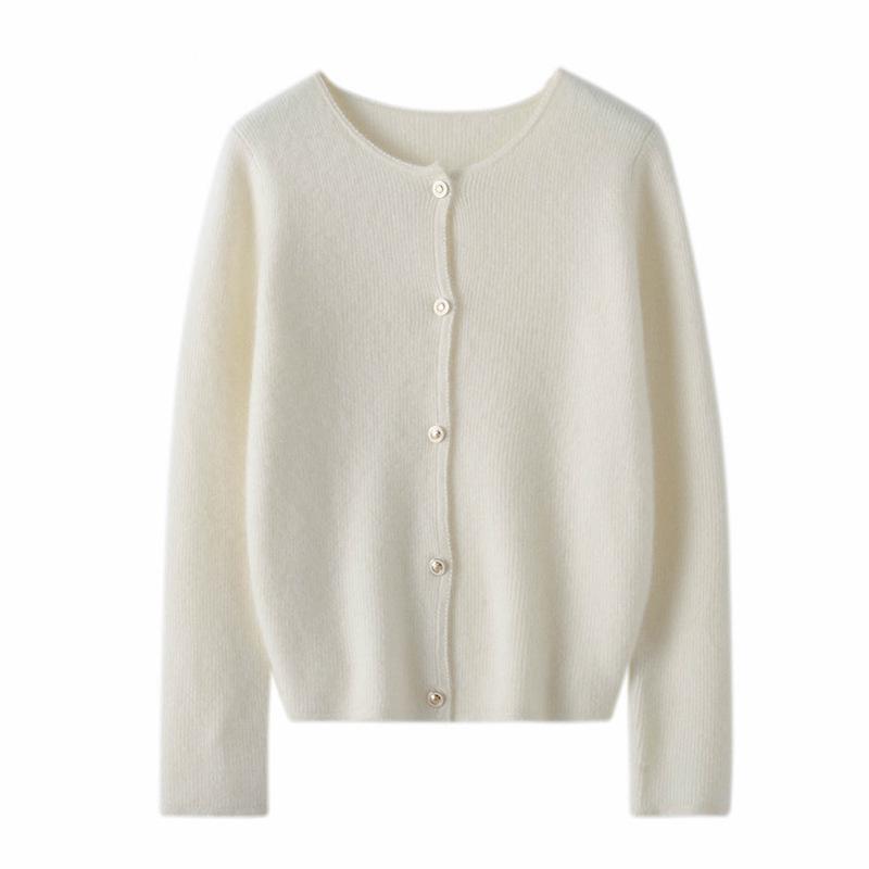 Women's 100% Pure Cashmere Round Neck Cardigan - 2024 Spring/Autumn Loose Knit Long Sleeve Thin Outerwear High-end