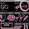26pcs of Car Interior Cover Steering Wheel Cover License Plate Frame Car Hook Water Coaster One-Button Start Ring Air Outlet Decorative Strip Set