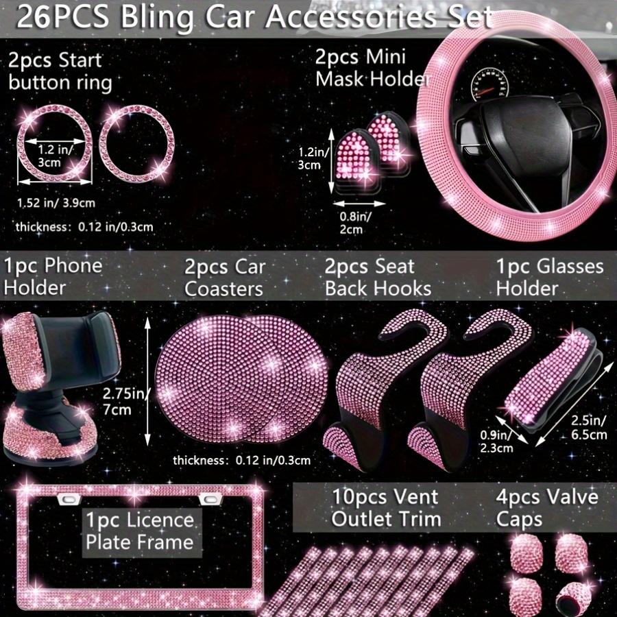 26pcs of Car Interior Cover Steering Wheel Cover License Plate Frame Car Hook Water Coaster One-Button Start Ring Air Outlet Decorative Strip Set