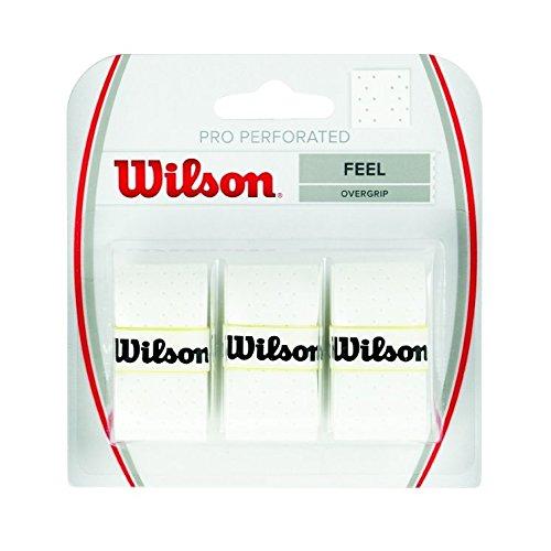 Wilson Pro Perforated Overgrip, 3-Pack, White, for Tennis, Badminton, and Squash