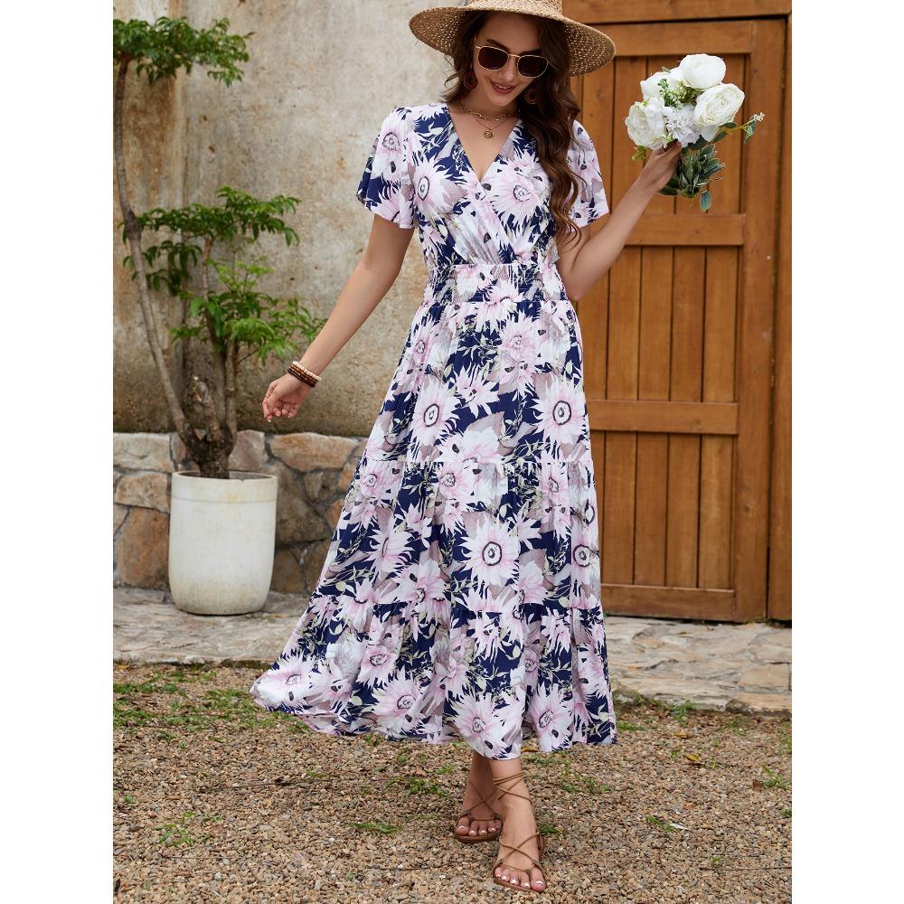 Damenkleider Neue Mode Kleider Taillenschlank Große Schwingkleider Urlaub Strandkleider