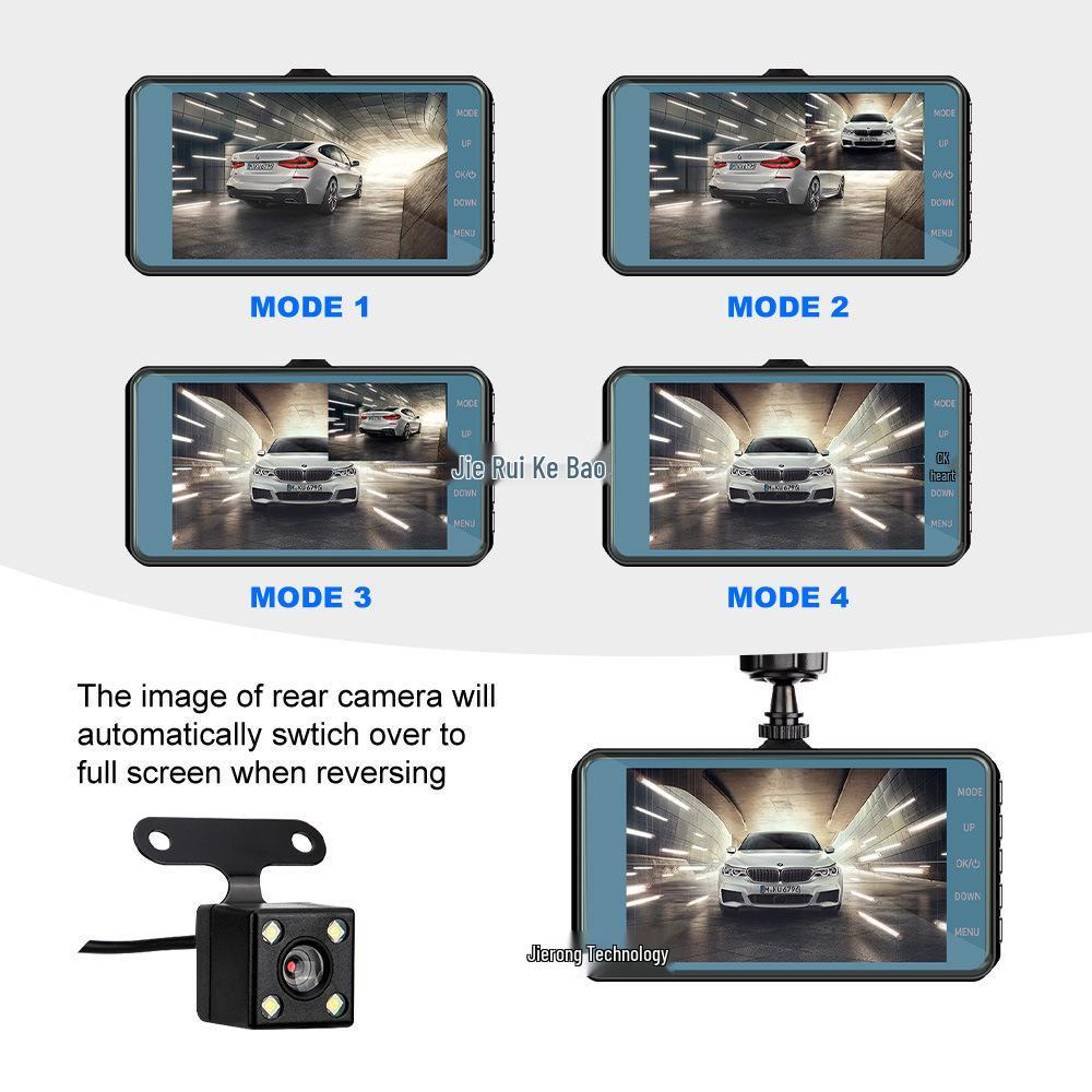 HD Dual Camera Car Recorder with 4-inch Touch Screen and Reversing Image