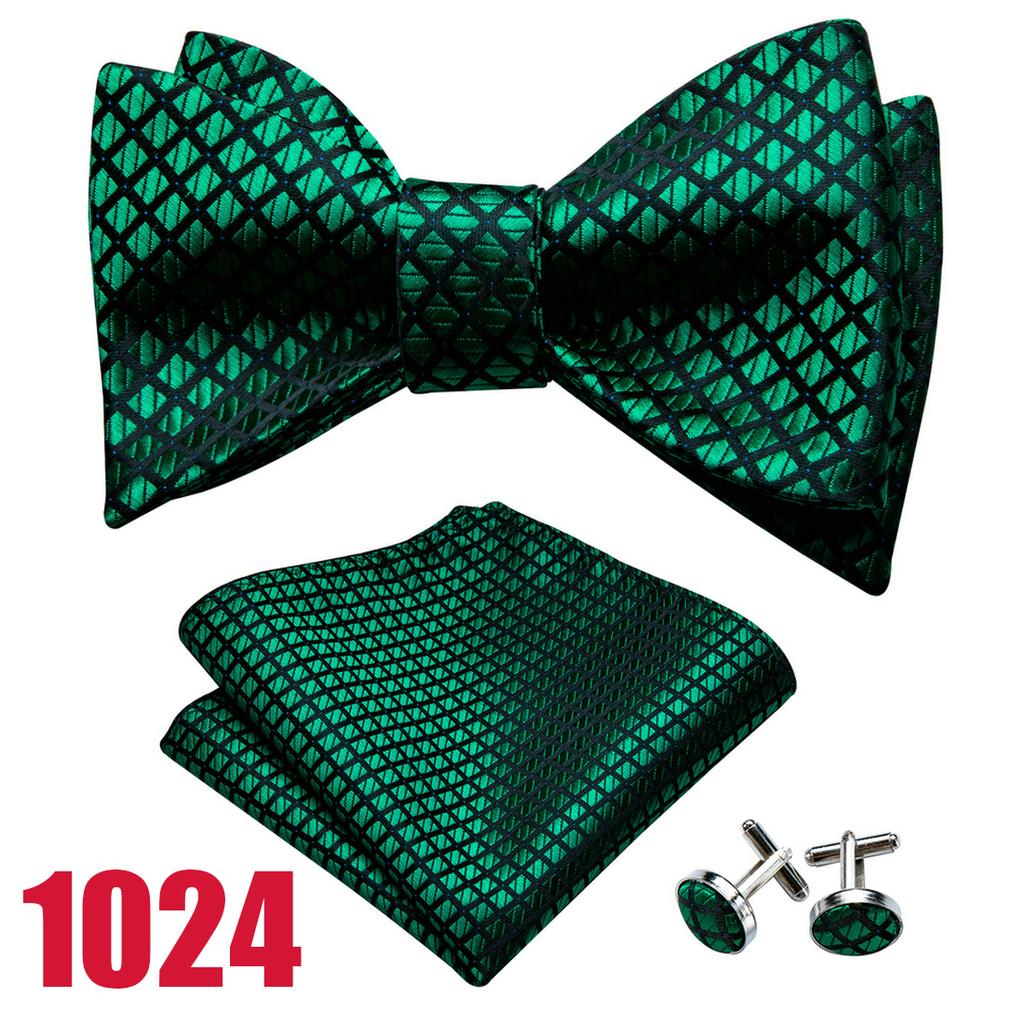 Barry.Wang Herren-Krawatten-Set aus gewebtem Satin, Jacquare-Seide, florales Fliege-Einstecktuch-Manschettenknopf-Set