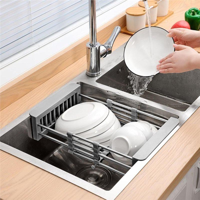 Extendable Kitchen Sink Drain Basket, Retractable Stainless Steel Sink Rack, Telescoping Sinks Accessories Kitchensinks