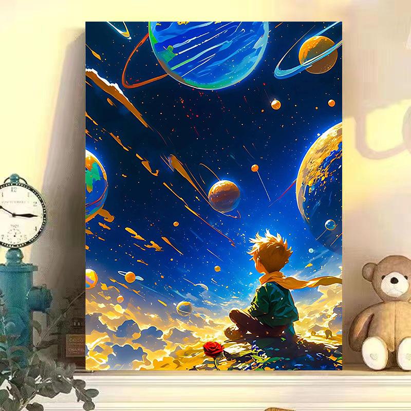 Starry Sky Little Prince DIY Digital Oil Painting - Hand-Painted Healing Art for Living Room Decor