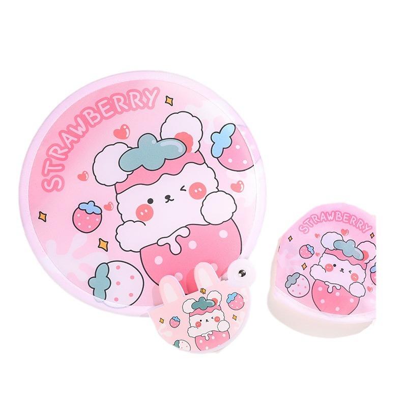 1PCS Cute Folding Fan with Reflective Board Cartoon Portable Fan Small Fan Student Mini Fabric Group Fan Folding Fan