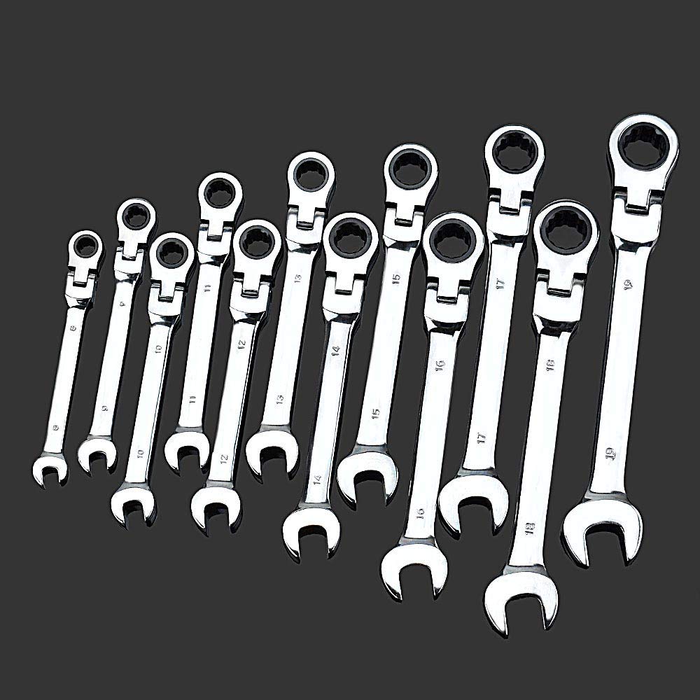 zmart Ratchet Spanner Universal for Work Number of Automotive Gear Toolbox Set, 8-19mm, 12-Piece Set, Wrench, Multi-Tool, Nuts, Bolts, Tightening,