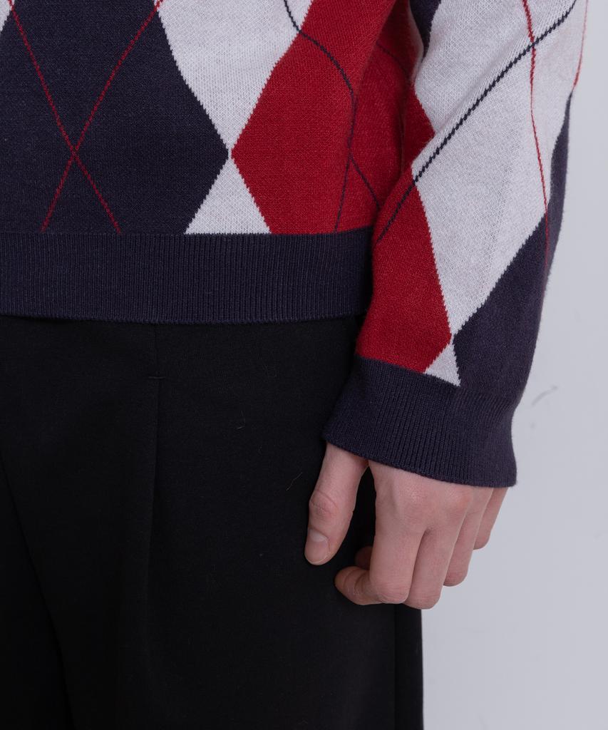 SELITIO Argyle V-Neck Soft Knit Red
