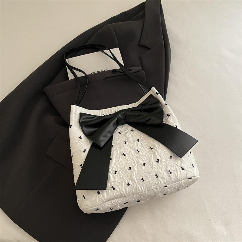 Sweet Pleated Bow Polka Dot Shoulder Bags for Women Large Capacity Ladies Casual Tote Versatile Female Handbags Shopping Bag