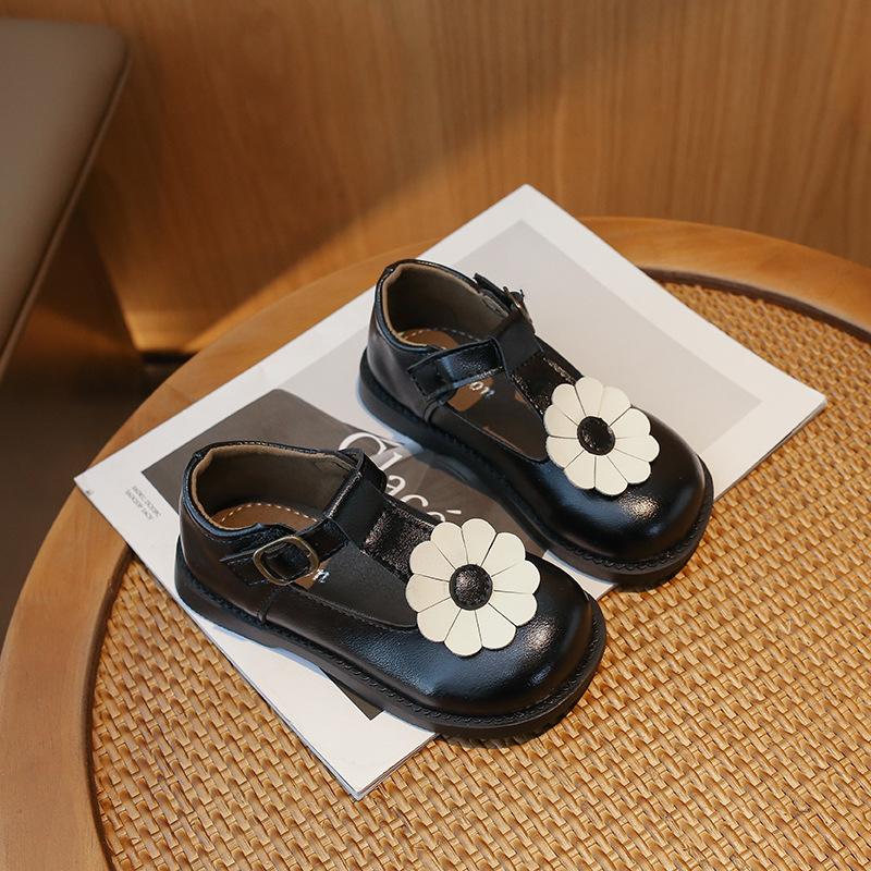 Girl Princess Shoes 2024 Spring Autumn Children Causal Leather Shoes Fashion Versatile Sweet Flower Kids Retro Flat Single Shoes