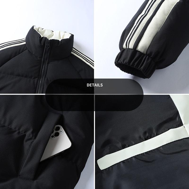 Cotton Jacket Men and Women with The Same Winter Tide Striped Stand-up Collar Cotton Jacket Jacket Thickened Warm Bread Clothing Cotton Clothing Men