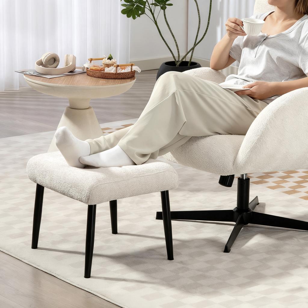 Sitzhocker Hocker mit weichem Sitzkissen Stahlbeinen Fußhocker mit Chenille-Stoff, 45 x 41 x 38 cm, Cremeweiß
