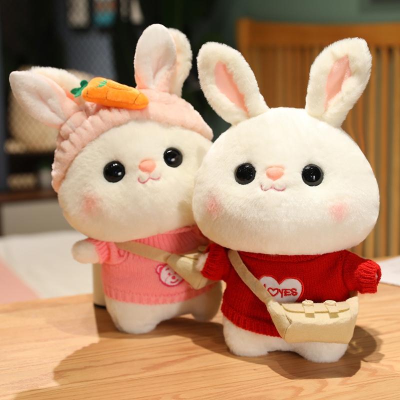 Weiches Kaninchen Lalafanfan Kaninchen Café Mädchen Plüschtier Niedlich 30cm Kawaii Lalafanfan Puppe mit Brille mit Kleidung Spielzeug Geschenk